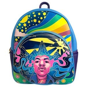 New Loungefly Jimi Hendrix Psychedelic Landscape Zip Mini Backpack